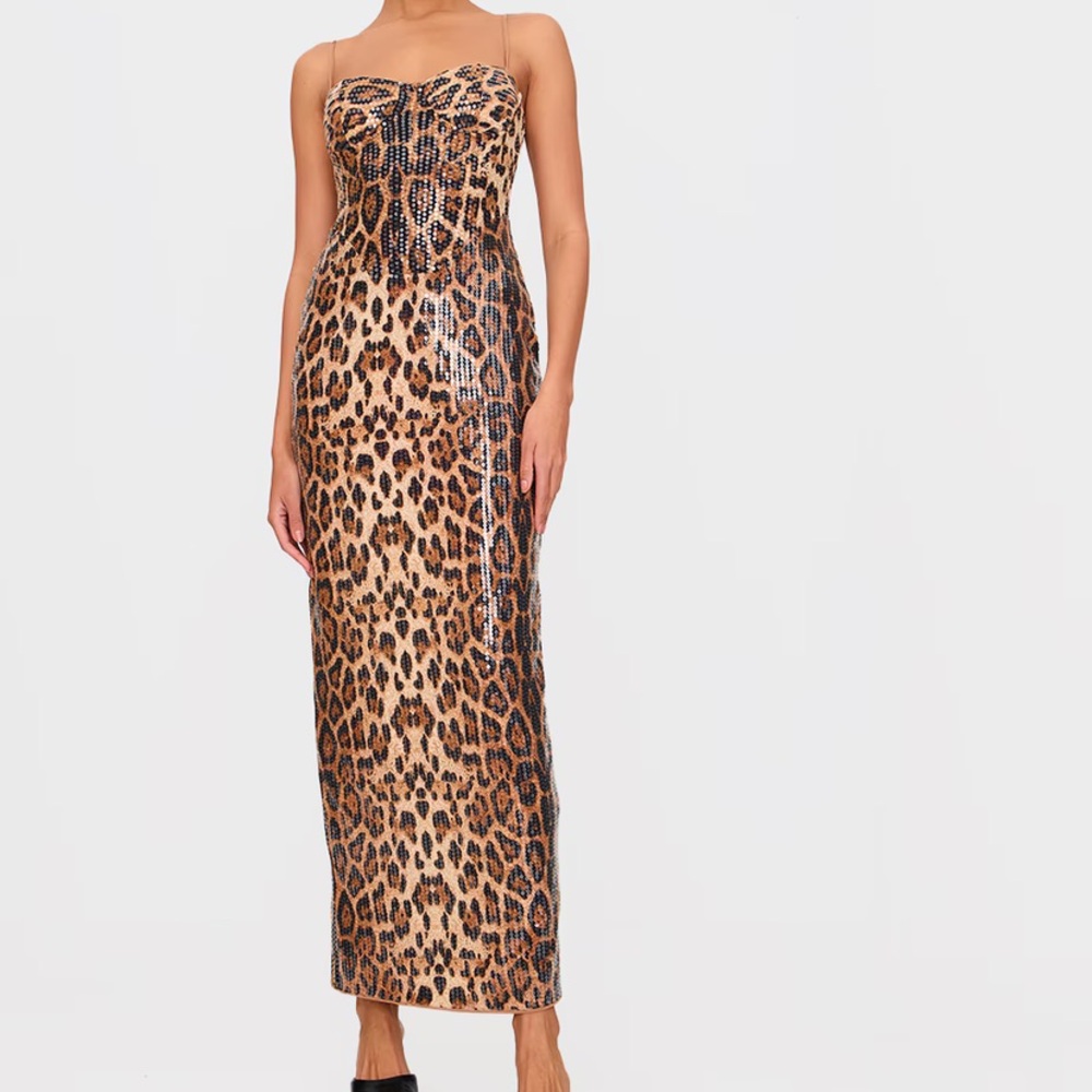 Leopard Print Maxi Dress LEOPARD SEQUIN STRAPPY CORSET DETAIL Siren bodycon Uk8